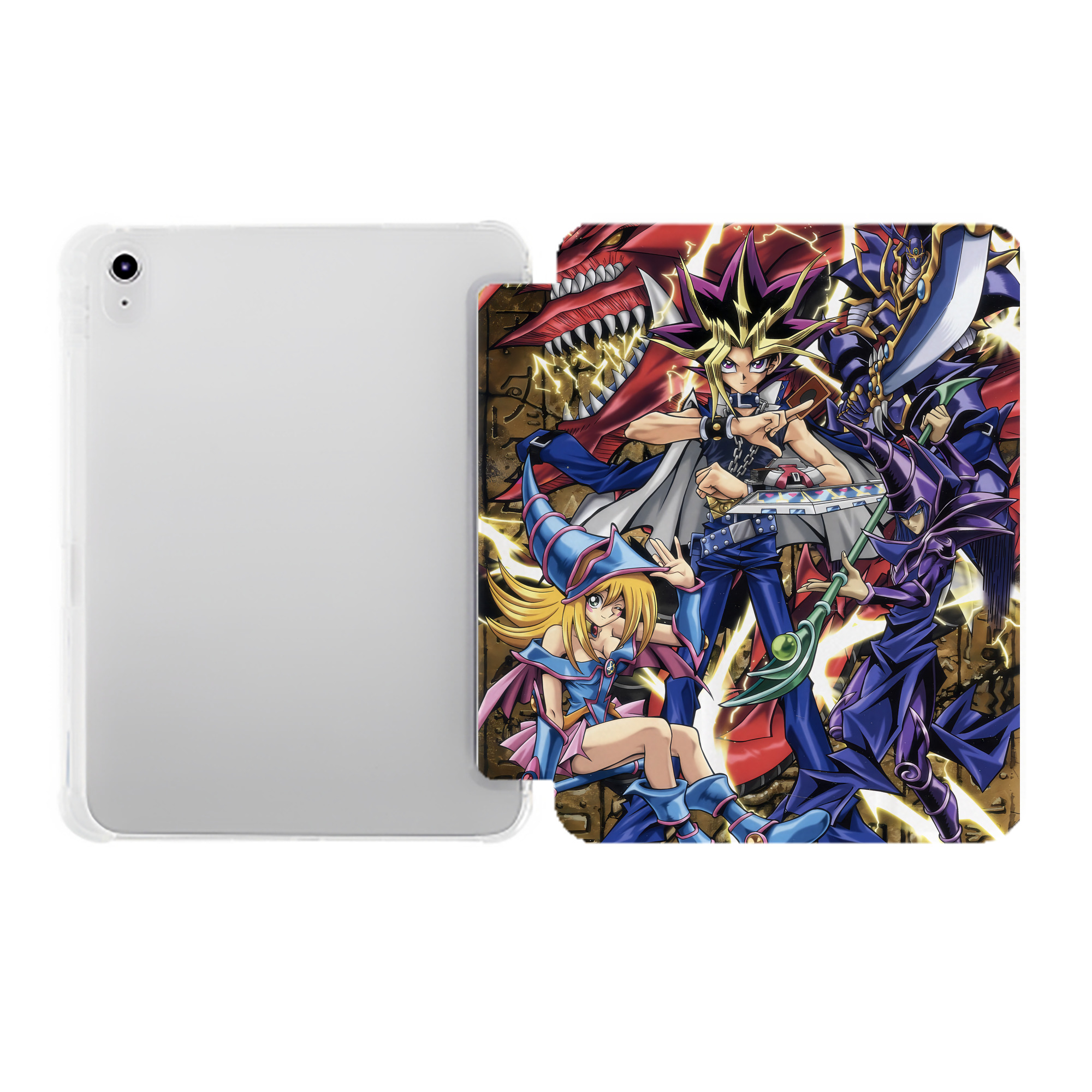 （画像用） 遊☆戯☆王 Yu-Gi-Oh! IPad ケース ペン収納付き 三つ折りスタンド PUレザー×シリコン 対応機種9.5/10.5/10.9インチ